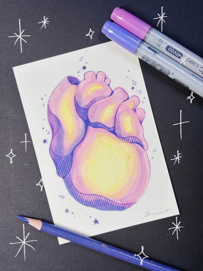 【Original Artwork Set】4 Heart Postcards 🫀 /【原画セット】4点の心臓ポストカード