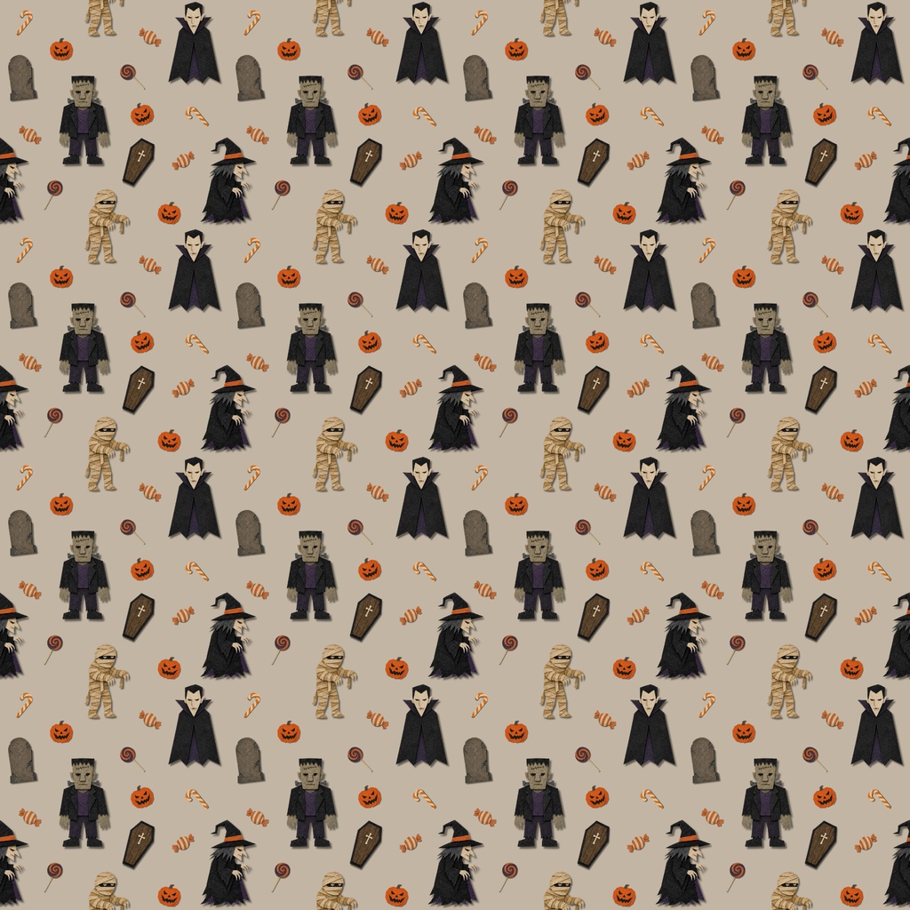切り絵風ハロウィンデジタルペーパー