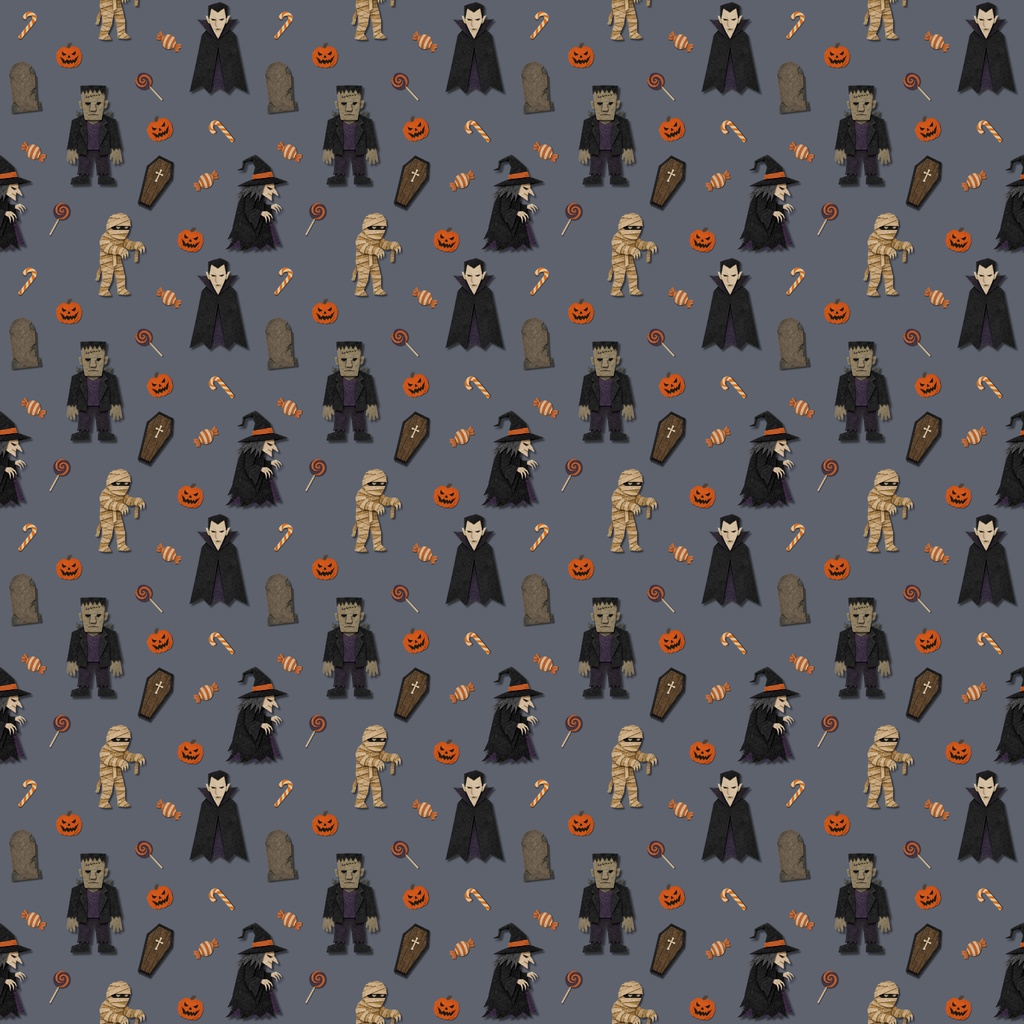 切り絵風ハロウィンデジタルペーパー