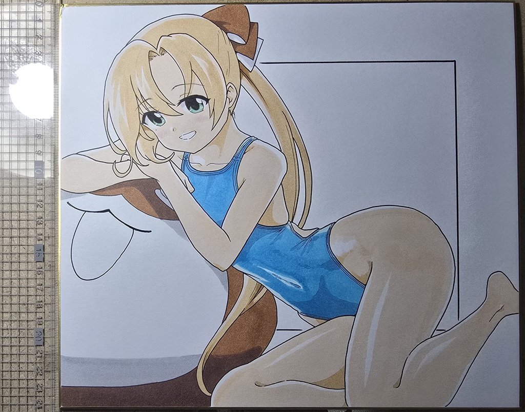 秋雲先生　青 競泳水着色紙