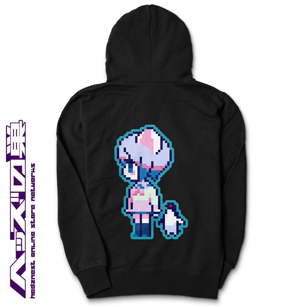 ねこJK 8BIT 両面フーディ 黒