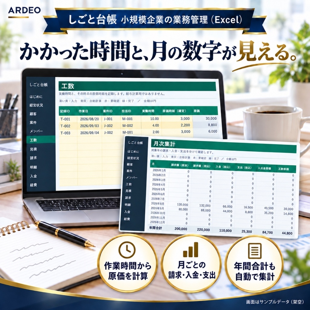 しごと台帳|小規模企業・個人事業主向けExcelテンプレート|顧客・案件・見積・請求・入金管理
