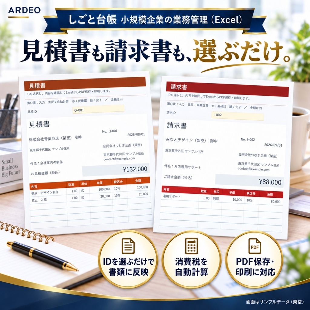 しごと台帳|小規模企業・個人事業主向けExcelテンプレート|顧客・案件・見積・請求・入金管理