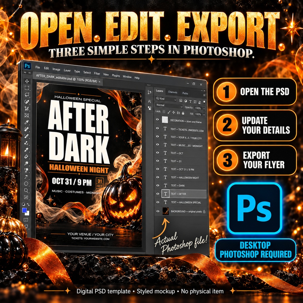 【文字編集できるPSD】ハロウィン告知テンプレート AFTER DARK|Photoshop用