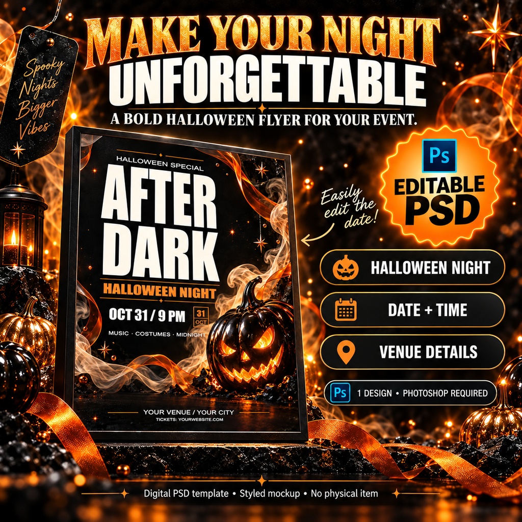 【文字編集できるPSD】ハロウィン告知テンプレート AFTER DARK|Photoshop用
