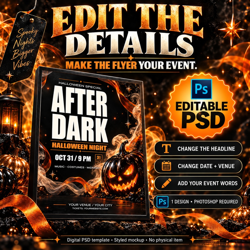 【文字編集できるPSD】ハロウィン告知テンプレート AFTER DARK|Photoshop用