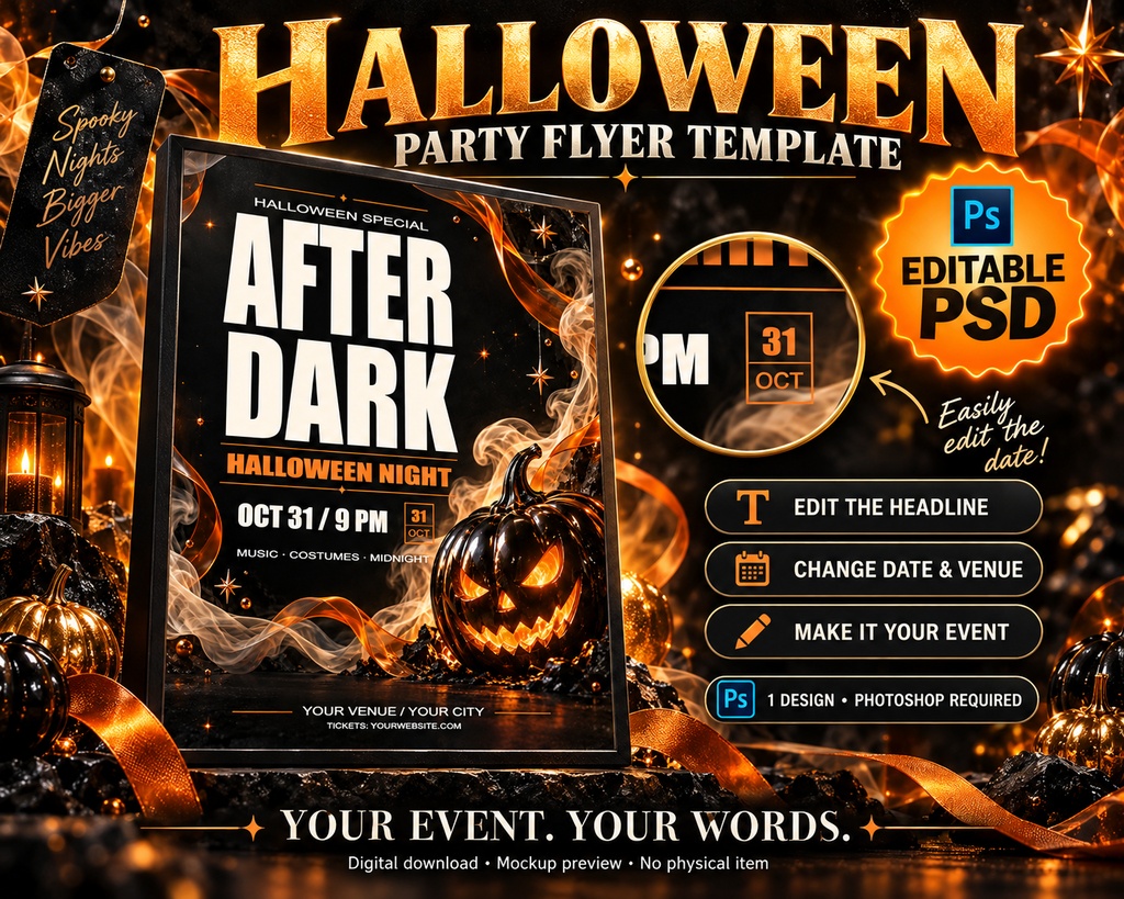 【文字編集できるPSD】ハロウィン告知テンプレート AFTER DARK｜Photoshop用