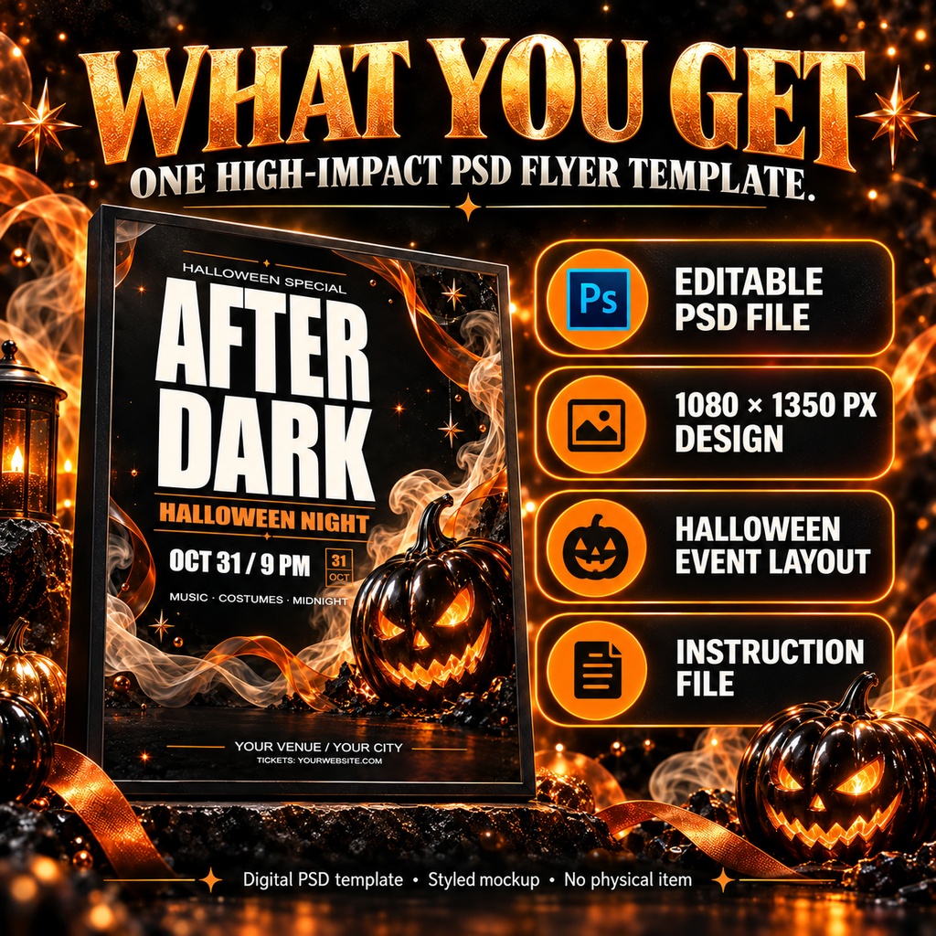 【文字編集できるPSD】ハロウィン告知テンプレート AFTER DARK|Photoshop用