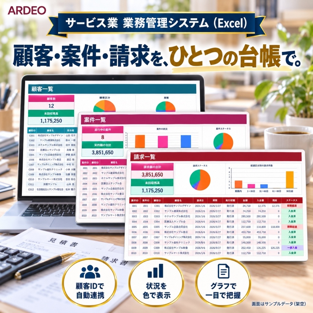 サービス業の業務管理システム(Excel)|顧客・見積・請求・入金を1冊で