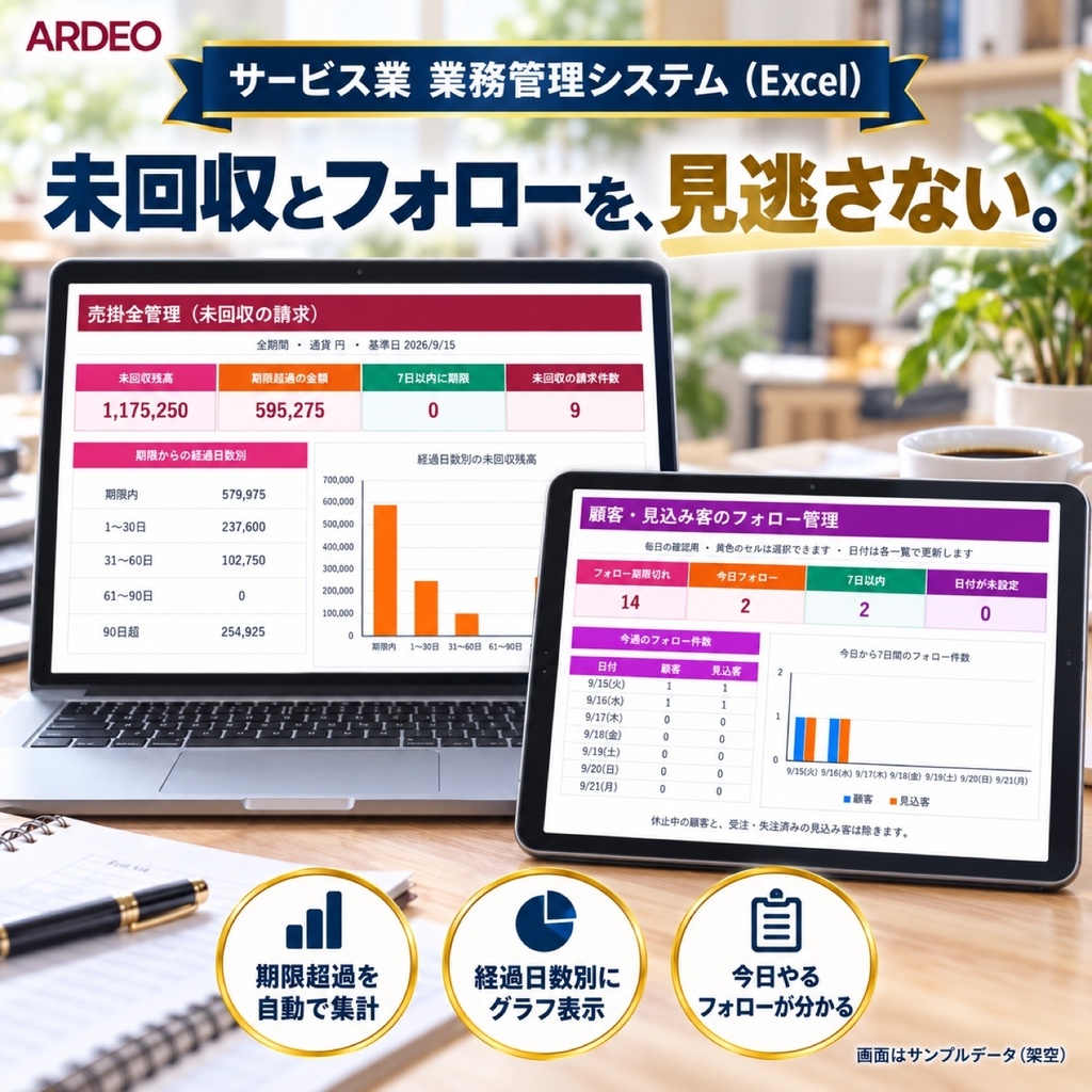 サービス業の業務管理システム(Excel)|顧客・見積・請求・入金を1冊で