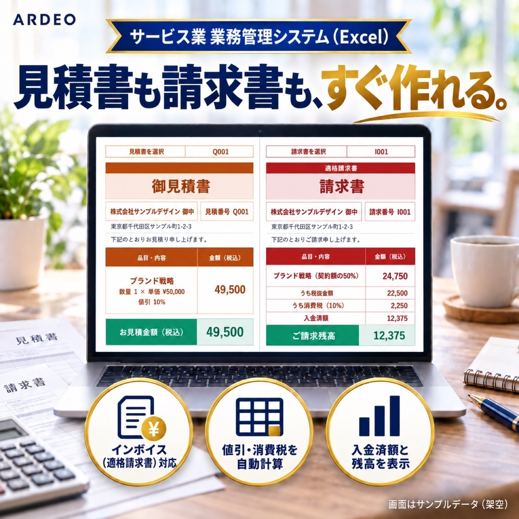 サービス業の業務管理システム(Excel)|顧客・見積・請求・入金を1冊で