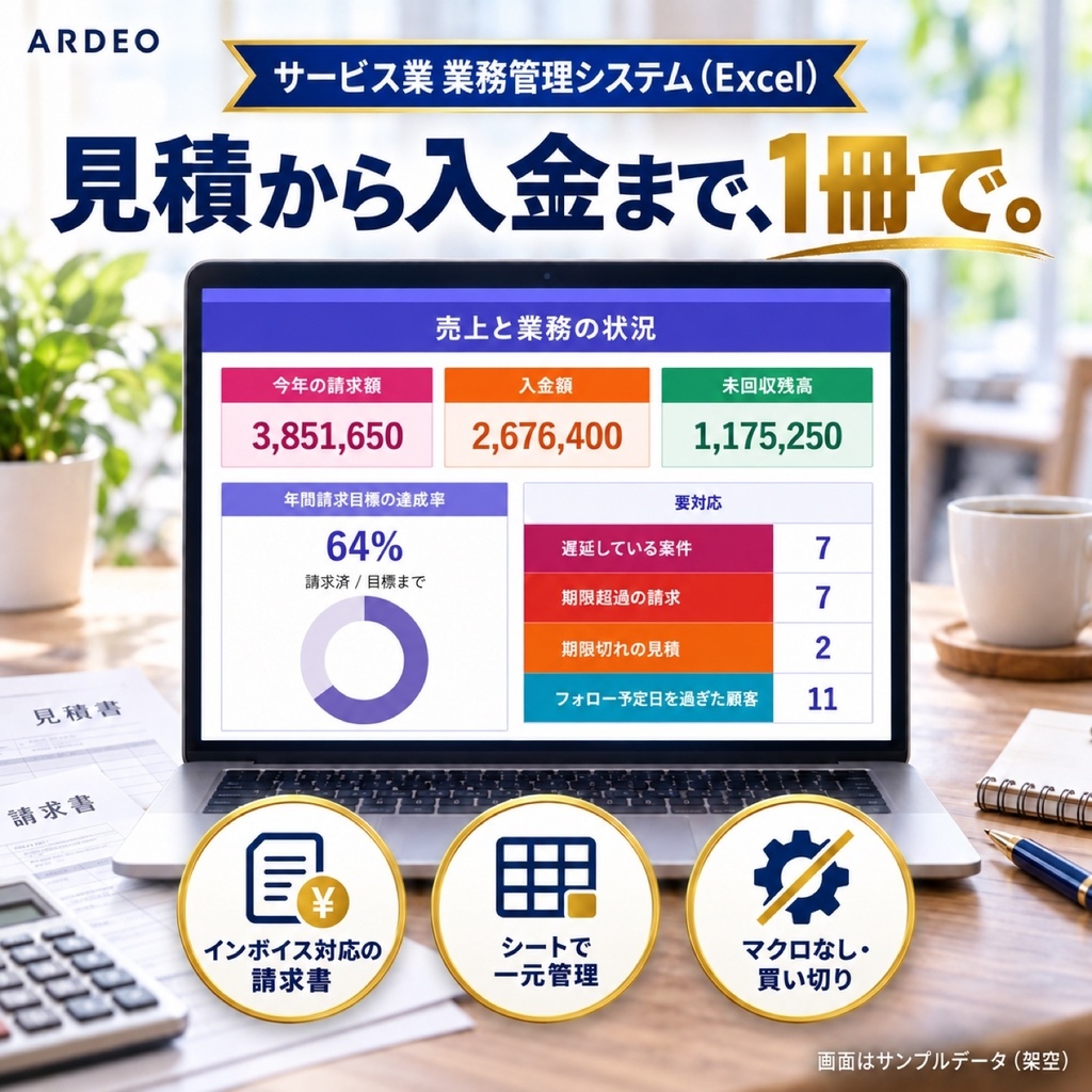 サービス業の業務管理システム（Excel）｜顧客・見積・請求・入金を1冊で