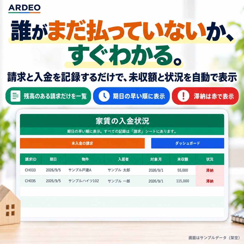家賃管理台帳(Excel)|個人の大家さん向け 入金・滞納・契約・敷金を1冊で