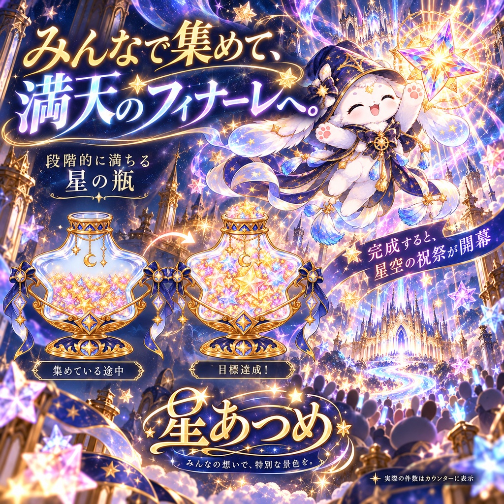 星あつめ|コメントで星が集まる配信演出・名前入り記念カード【わんコメ用/OBS】