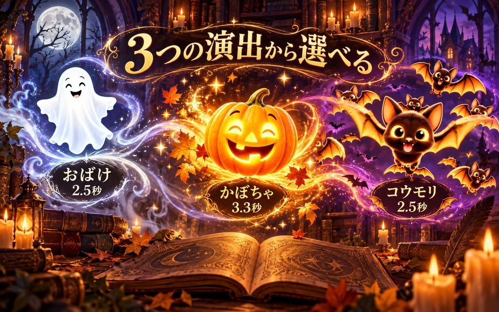 【透過WebM】ハロウィン画面切替3種|おばけ・かぼちゃ・コウモリ|OBSスティンガー12本