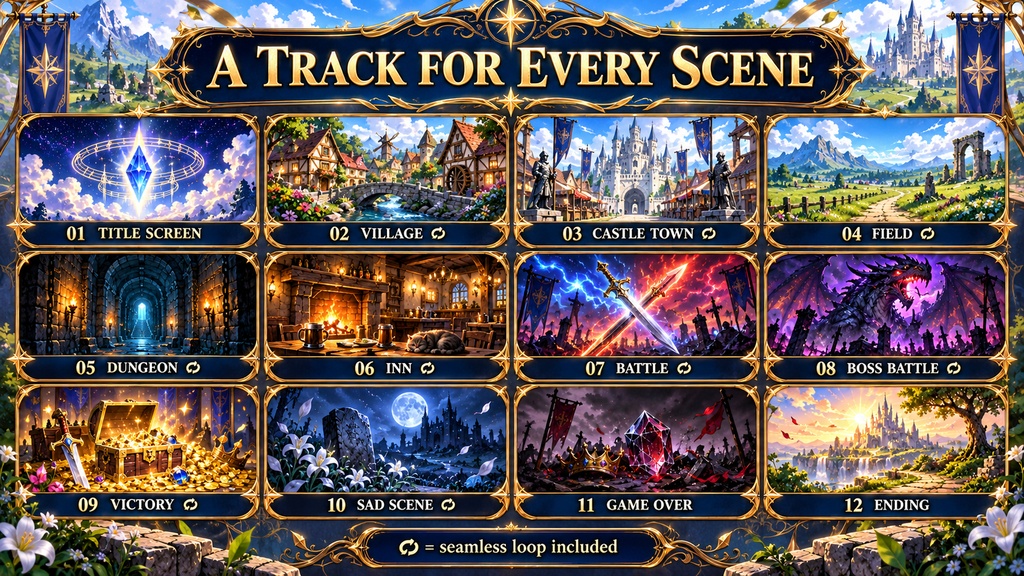 王道RPG BGM素材集 12曲(ループ9曲)JRPG Orchestral Vol.1|商用OK・クレジット不要