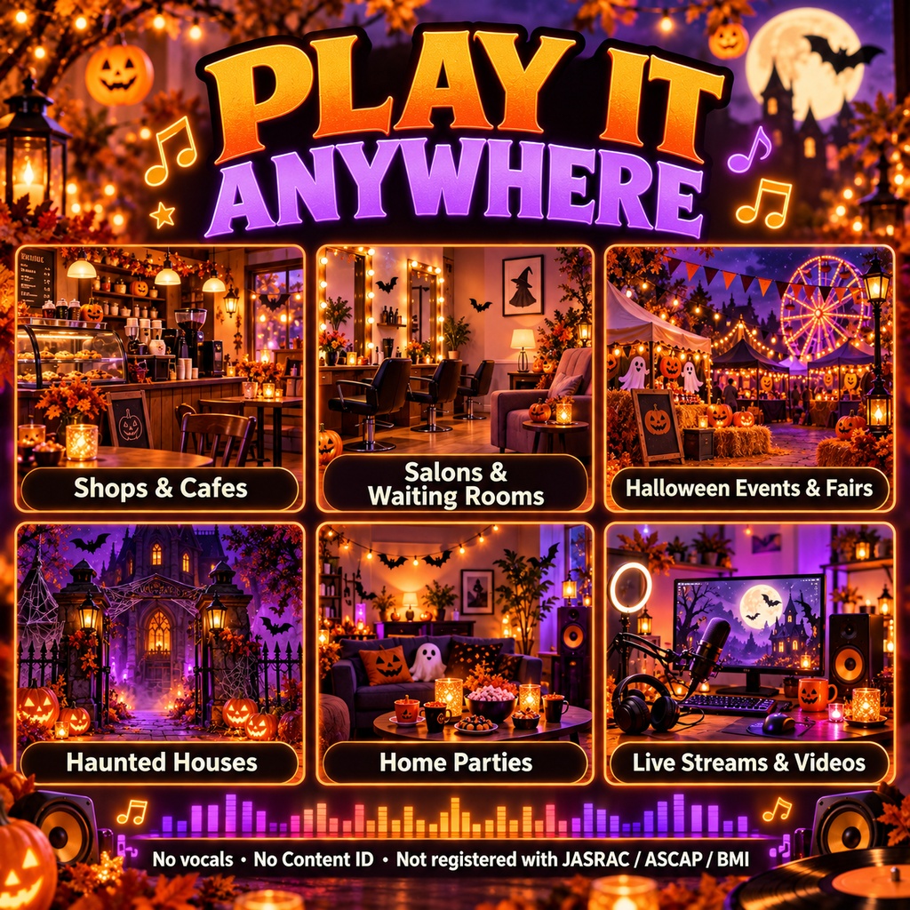 ハロウィンBGM 店内・イベントで流せる|約30分の連続版+単曲6曲|歌なし・JASRAC未登録