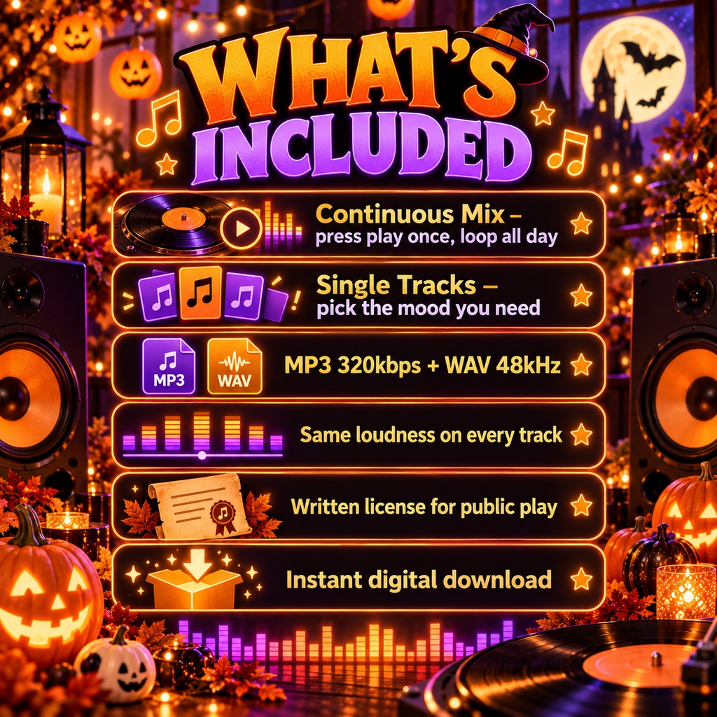 ハロウィンBGM 店内・イベントで流せる|約30分の連続版+単曲6曲|歌なし・JASRAC未登録