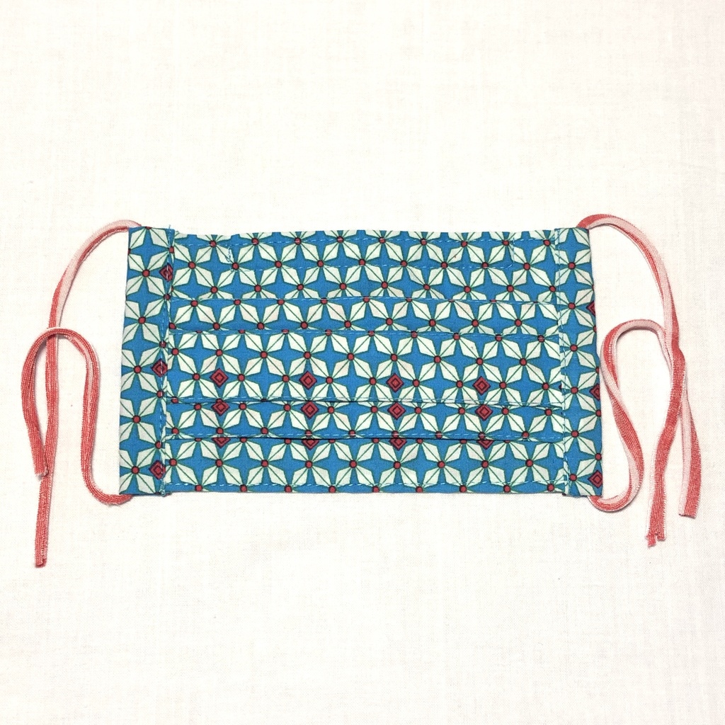 布プリーツマスク(小さめ)A/ターコイズ×レッド