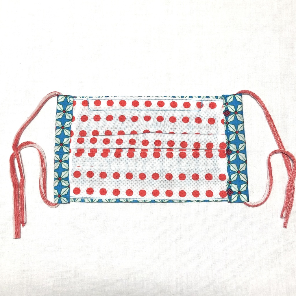 布プリーツマスク(小さめ)A/ターコイズ×レッド