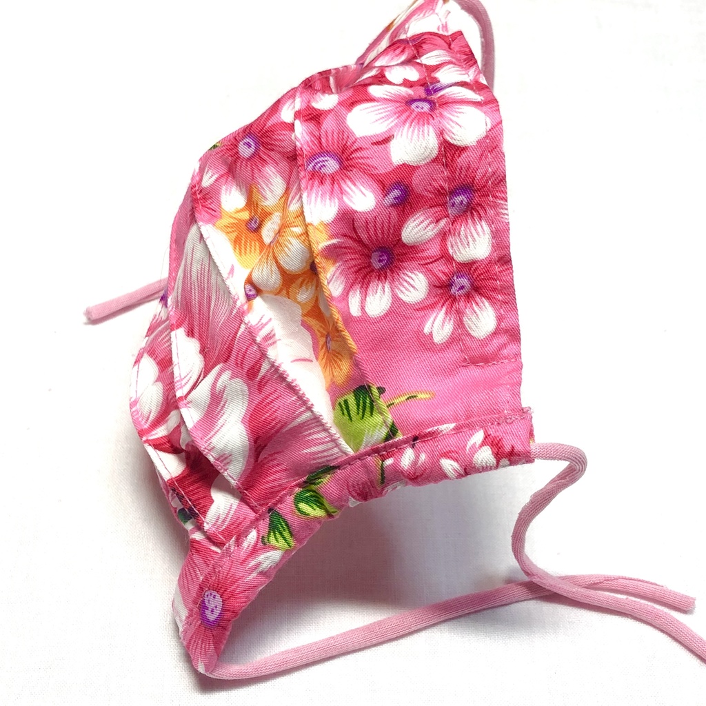 布プリーツマスク(小さめ)E-1/台湾客家花布ピンク