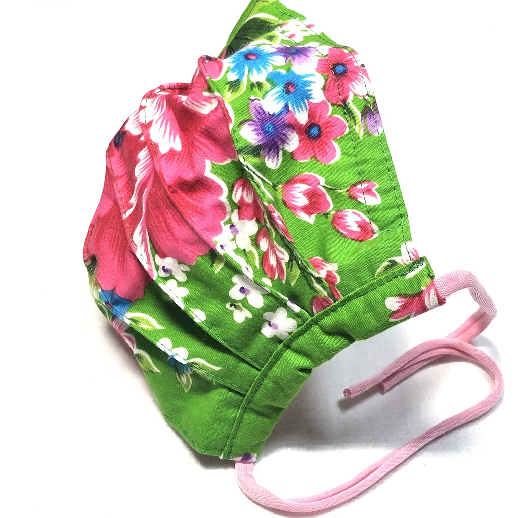 布プリーツマスク(小さめ)F-1/台湾客家花布グリーン