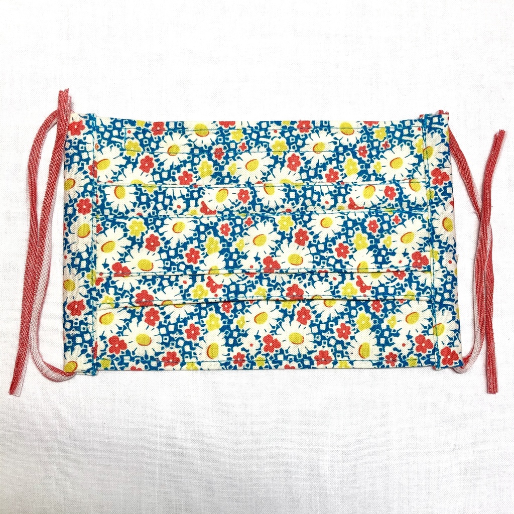 【残り1枚再販なし!】布プリーツマスク(小さめ)H/ターコイズに白い花