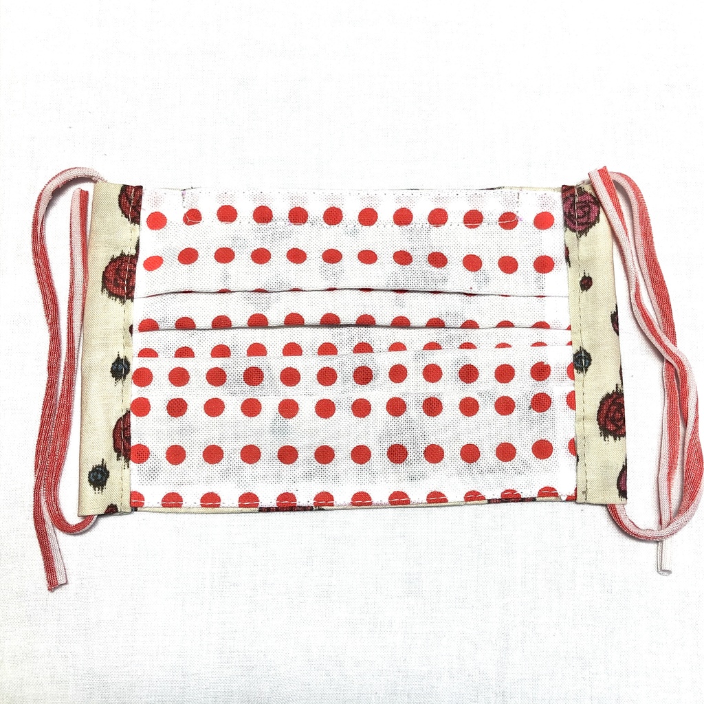 布プリーツマスク(小さめ)I/ベージュ×赤い薔薇銘仙風