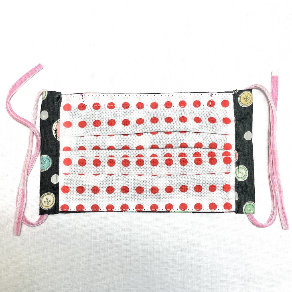 【残り3枚再販なし!】布プリーツマスク(小さめ)J/墨黒×カラフルボタン