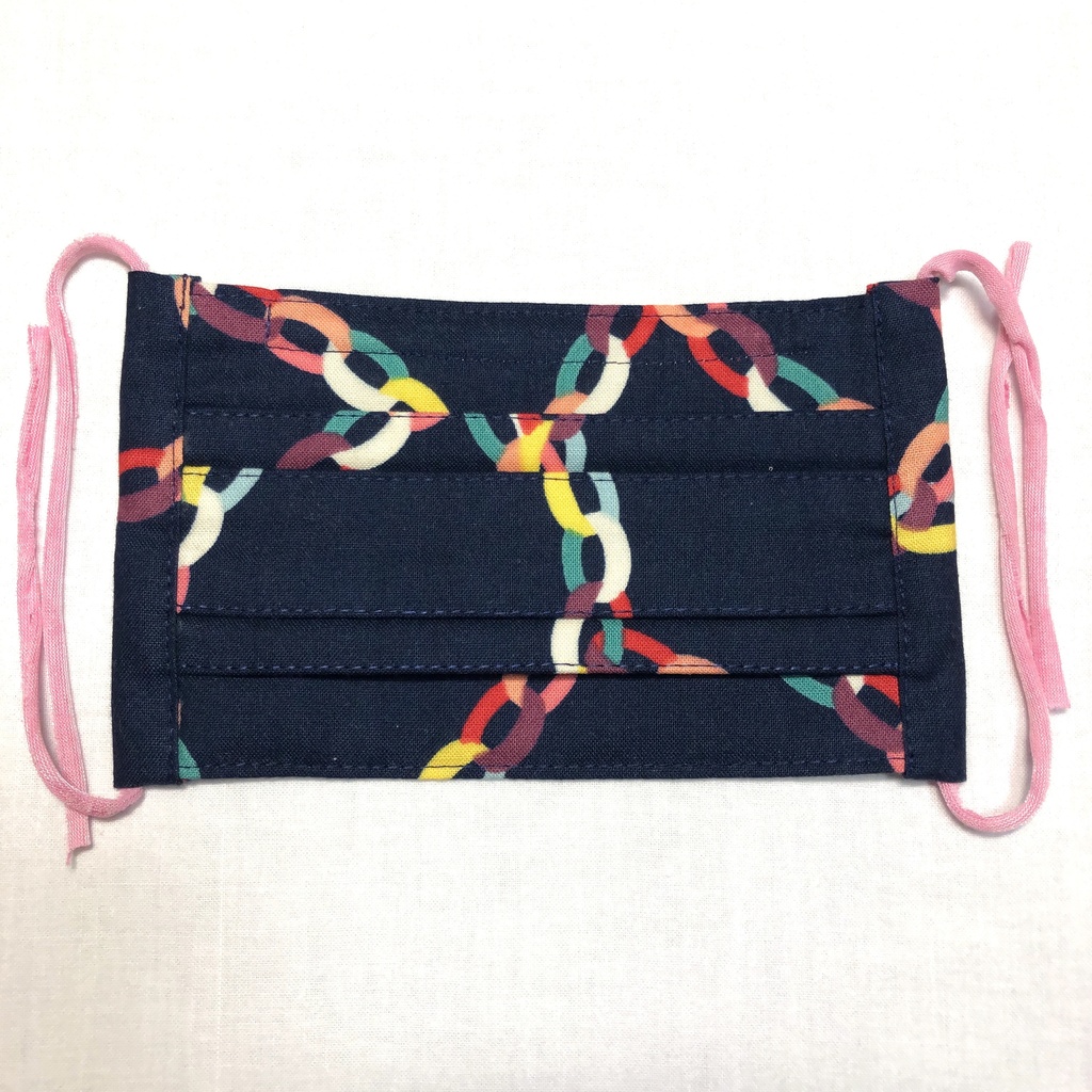 【残り1枚再販なし!】布プリーツマスク(小さめ)K/ネイビー×色紙チェーン