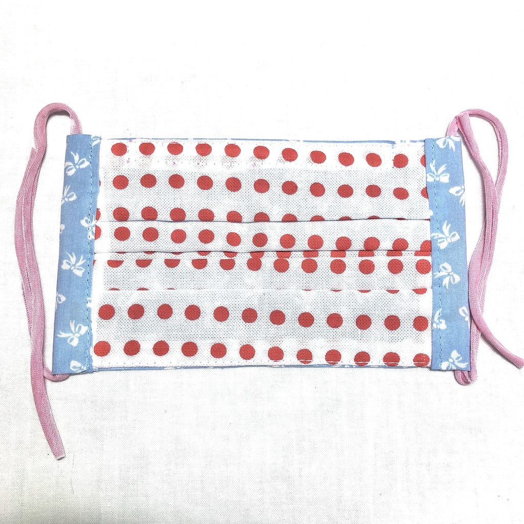 布プリーツマスク(小さめ)M/水色×白リボン