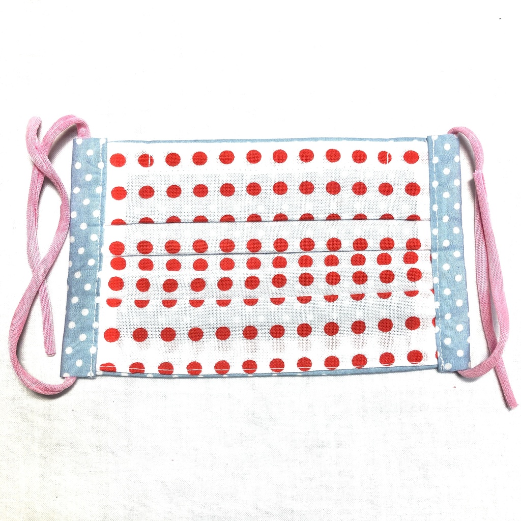 布プリーツマスク(小さめ)N/水色×白ドット