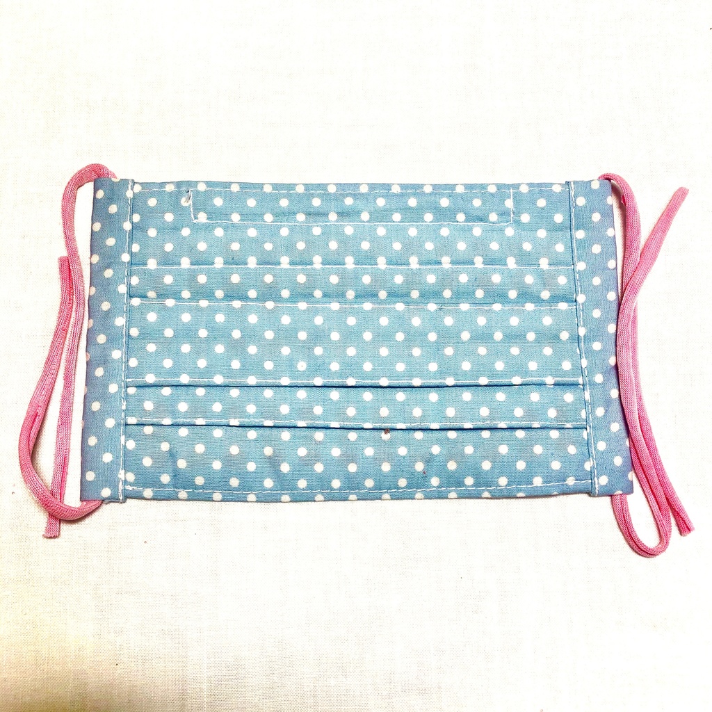 布プリーツマスク(小さめ)N/水色×白ドット