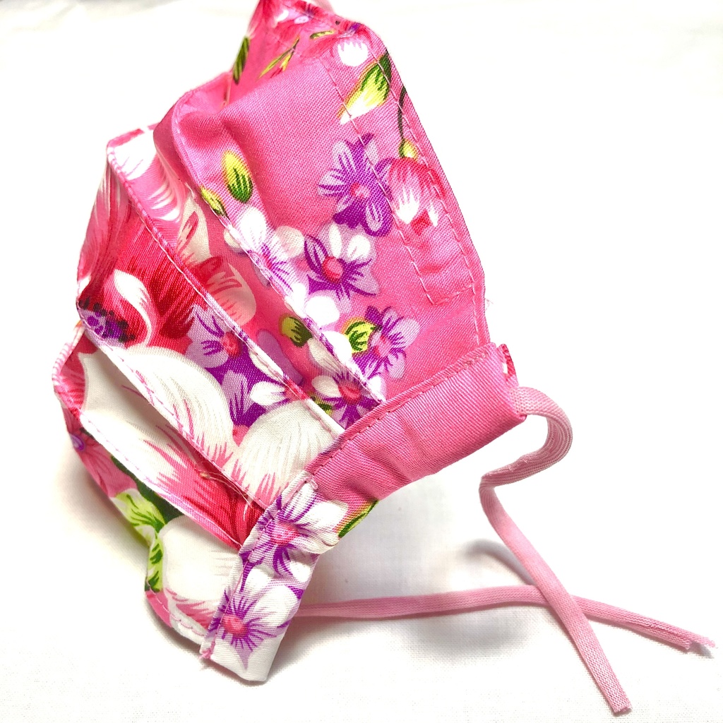 布プリーツマスク(小さめ)E-2/台湾客家花布ピンク