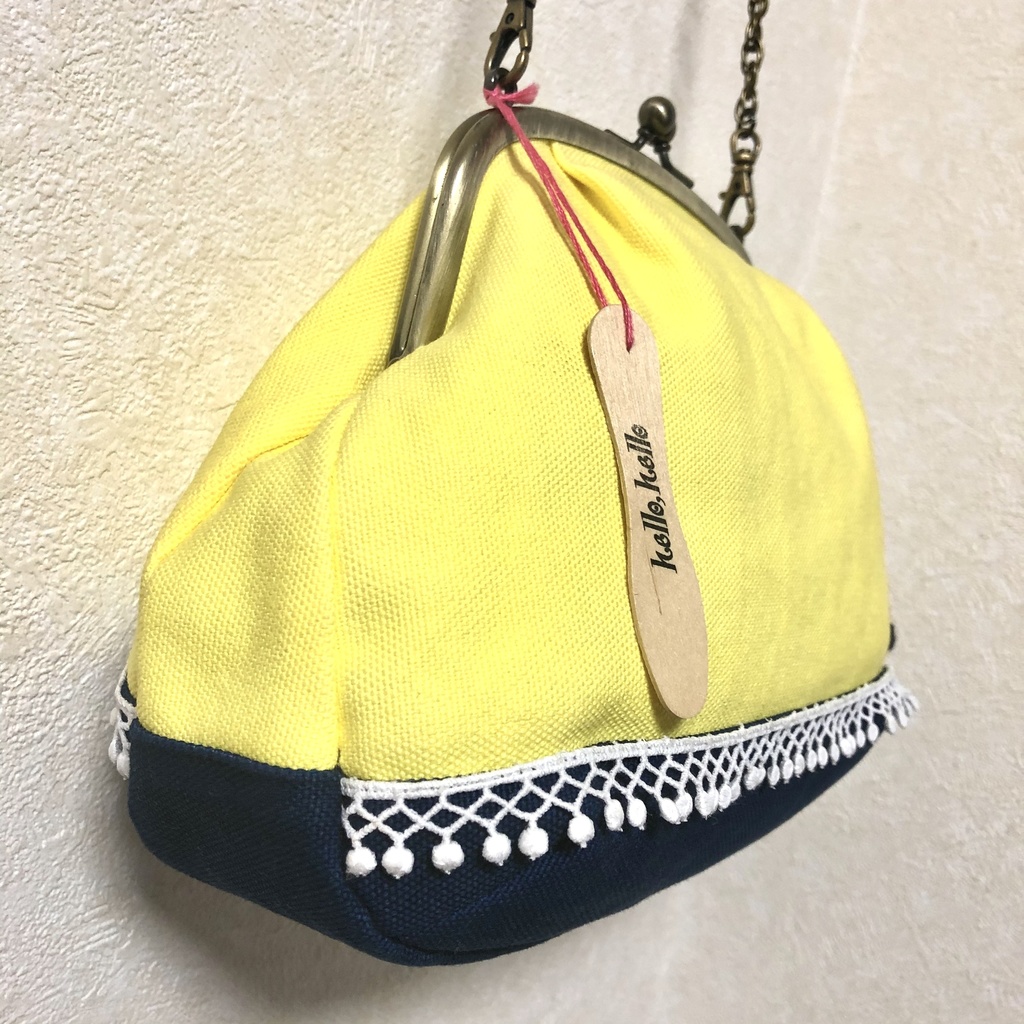 レトロポップがまぐちバッグA/レモンイエロー×ネイビー