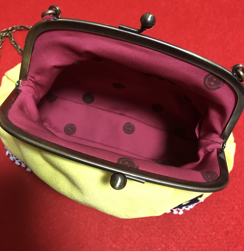 レトロポップがまぐちバッグA/レモンイエロー×ネイビー