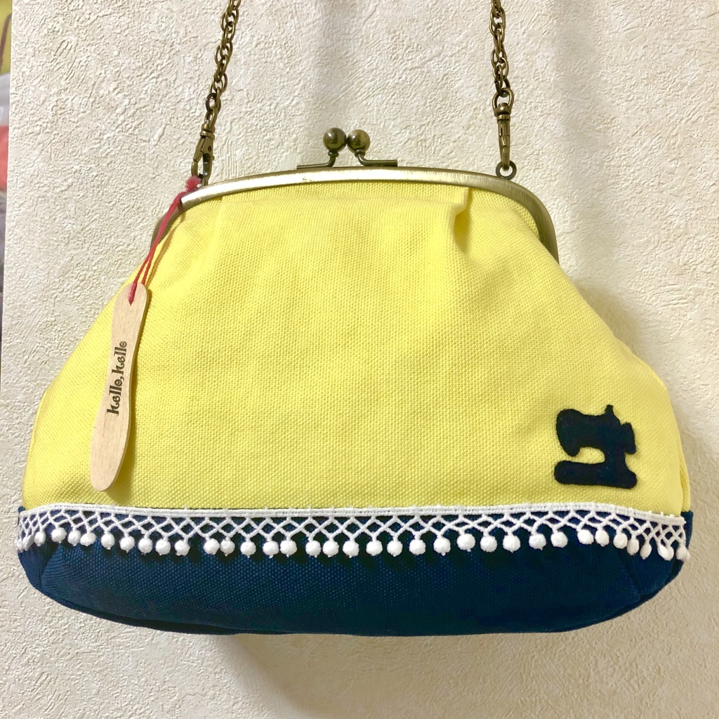 レトロポップがまぐちバッグA/レモンイエロー×ネイビー