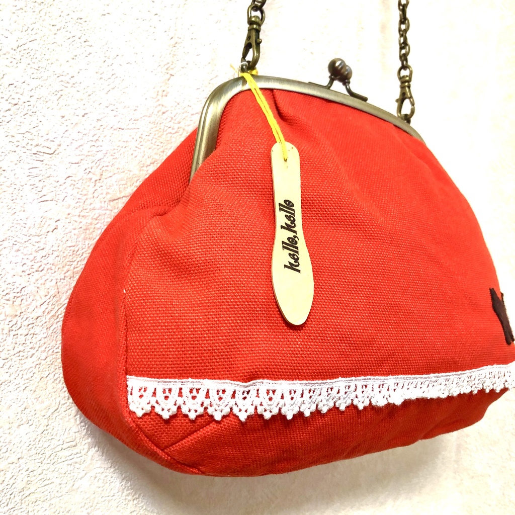 レトロポップがまぐちバッグB/マンダリンオレンジ×くろねこ