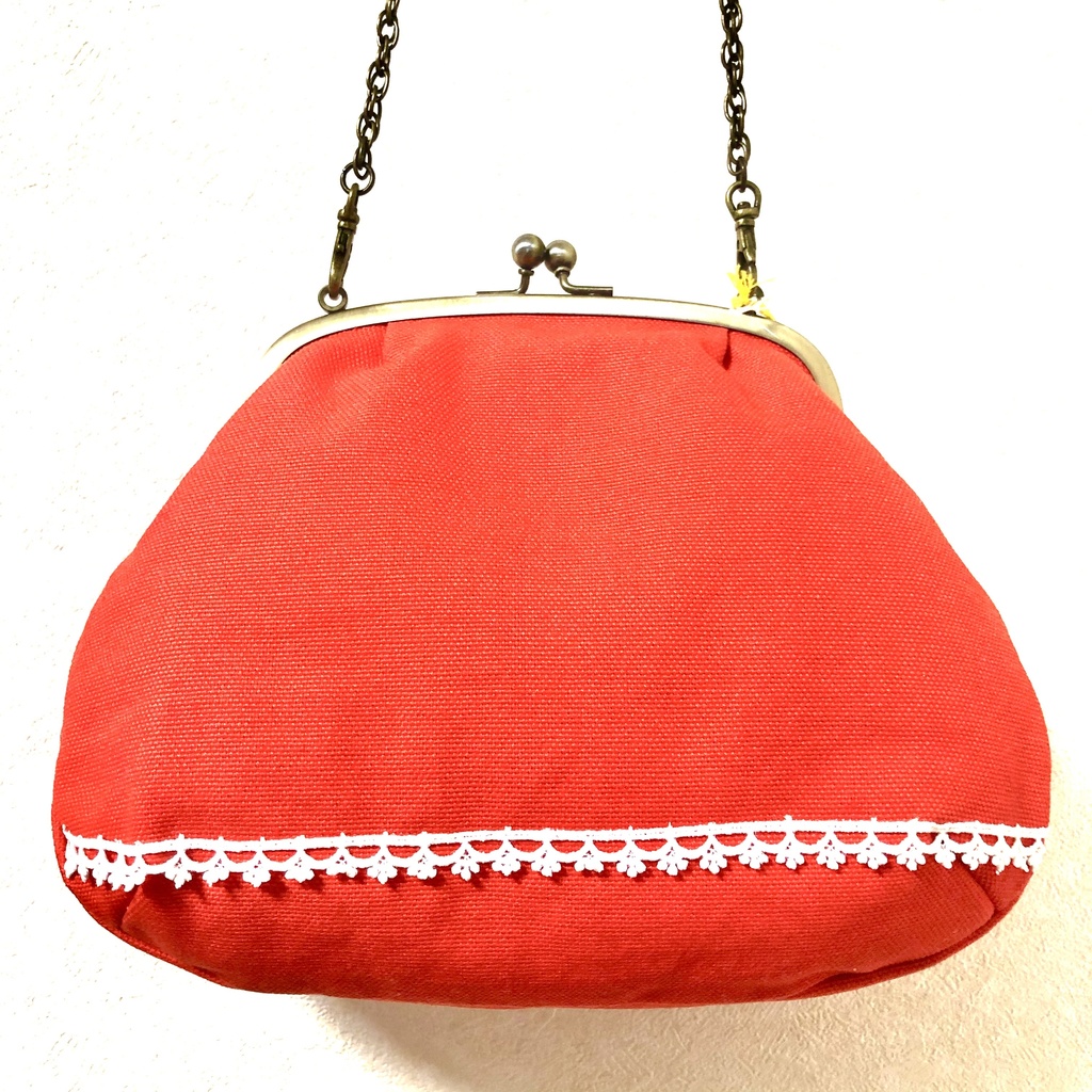 レトロポップがまぐちバッグB/マンダリンオレンジ×くろねこ