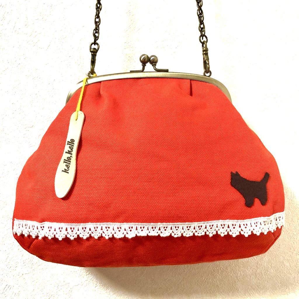 レトロポップがまぐちバッグB/マンダリンオレンジ×くろねこ