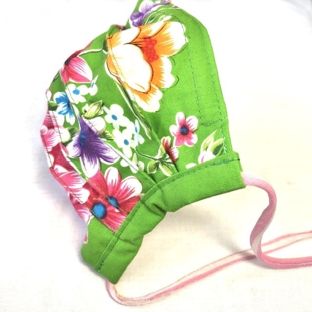 布プリーツマスク(小さめ)F-2/台湾客家花布グリーン