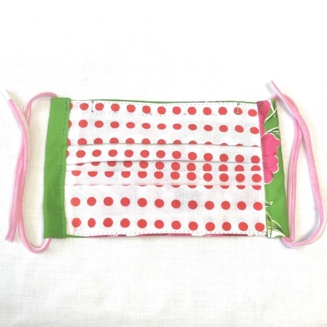 布プリーツマスク(小さめ)F-2/台湾客家花布グリーン