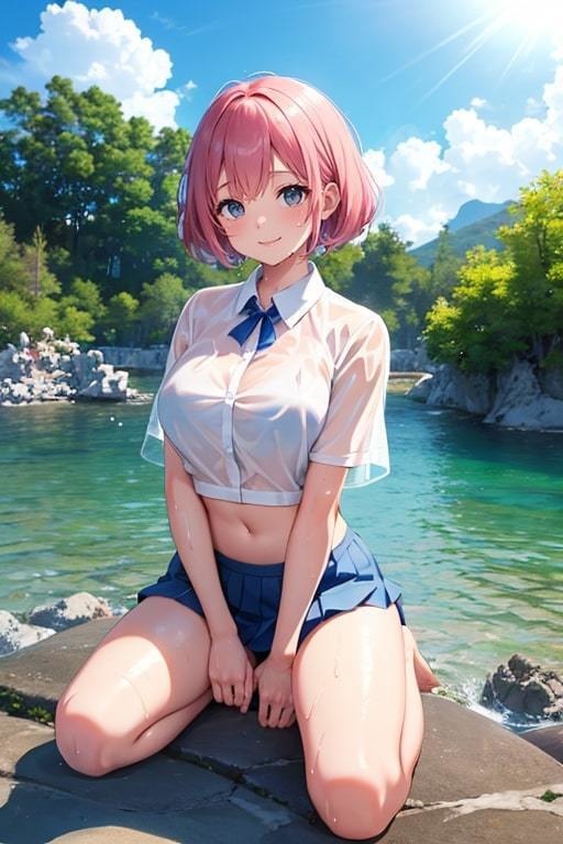 ブラがスケスケでも気にせず遊ぶ水辺の美少女