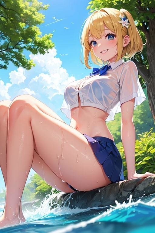 ブラがスケスケでも気にせず遊ぶ水辺の美少女