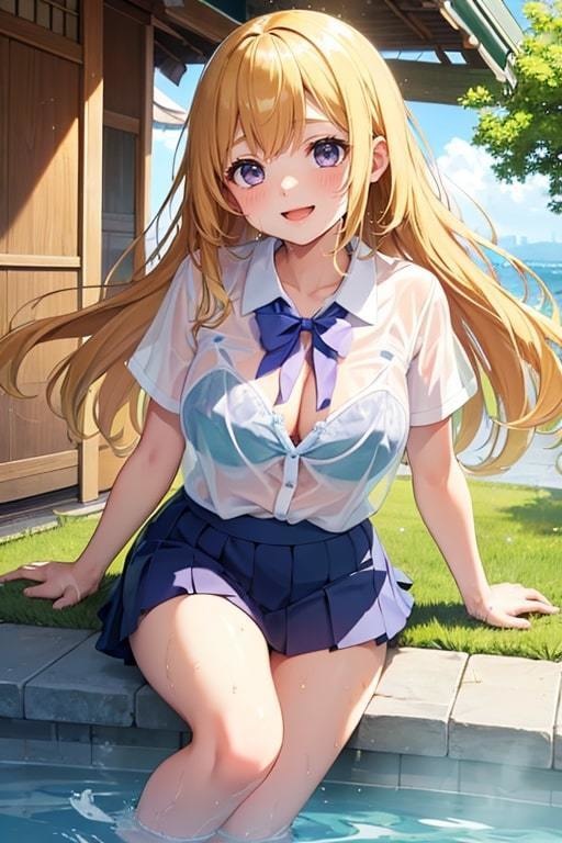 ブラがスケスケでも気にせず遊ぶ水辺の美少女