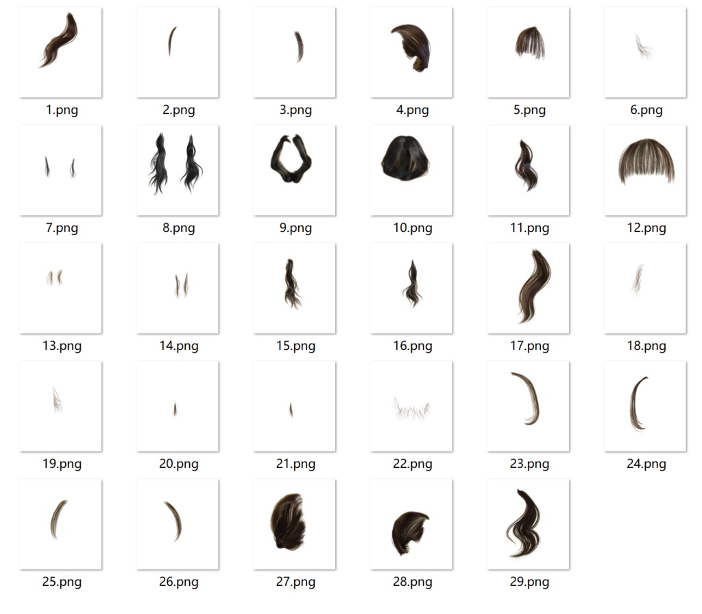 コスプレ用シミュレートされた髪長い髪の束普遍的なPNG素材| Cosplay Universal Material Simulated Hair Strands素材セットポスト合成に対応PNGデジタルファイル|即時自動発送