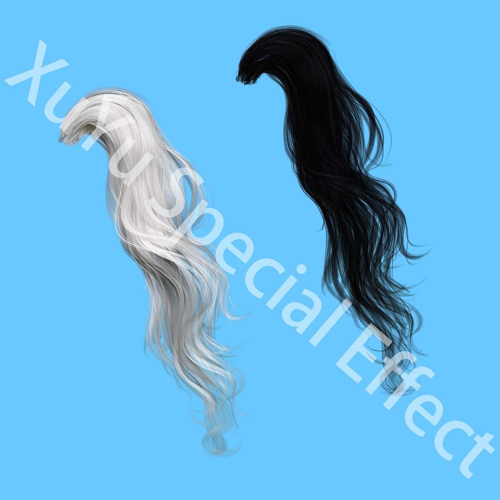 コスプレ用黒と灰色の髪の束長い髪普遍的なPNG素材| Cosplay Universal Material Black and Gray Hair Strands素材セットポスト合成に対応PNGデジタルファイル|即時自動発送