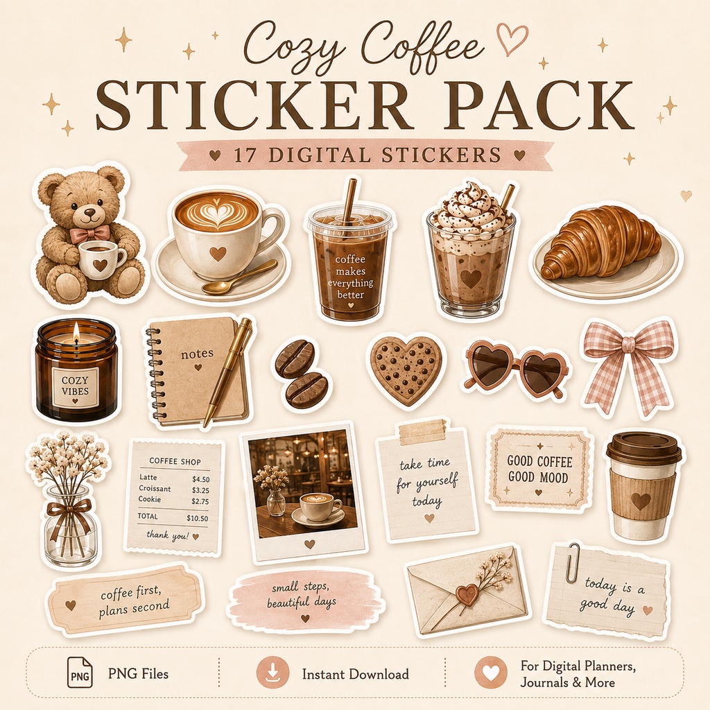 コージーコーヒー デジタルステッカー 17枚セット｜Cozy Coffee Digital Sticker Pack