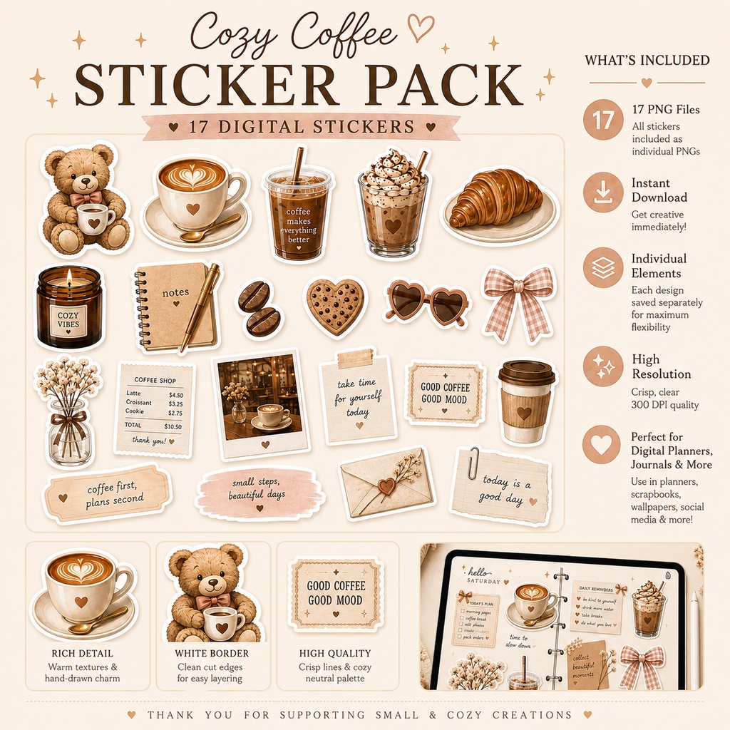 コージーコーヒー デジタルステッカー 17枚セット|Cozy Coffee Digital Sticker Pack
