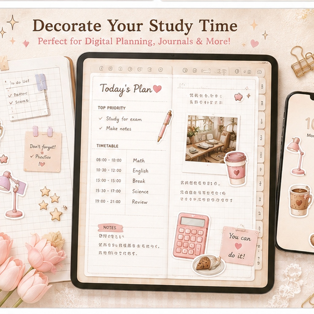 ガーリースタディ デジタルステッカー 42枚セット|Girly Study Digital Sticker Pack